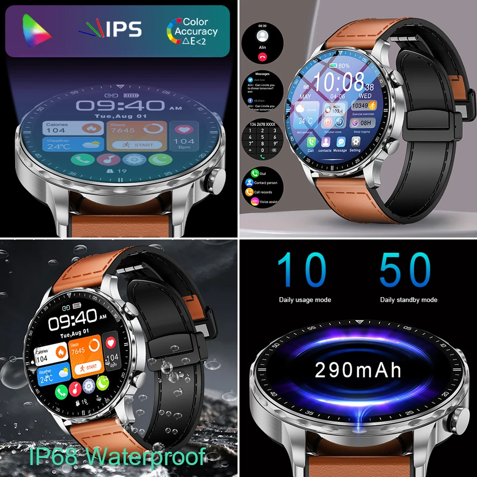 Magnetic Leather Strap Smartwatch With Bluetooth Calling For Men_voghion.com