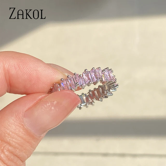 ZAKOL Fashion Pink Baguette Cubic Zirconia Anelli di fidanzamento per le donne Marquise Crystal Stone Wedding Party Jewelry Gift_voghion.com