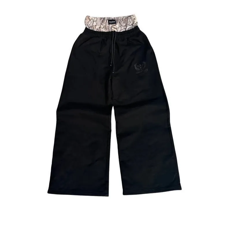 Pantaloni della tuta retrò Y2K, a doppia vita, con motivo mimetico ricamato, a gamba larga, da uomo, alla moda, casual, streetwear, unisex._voghion.com