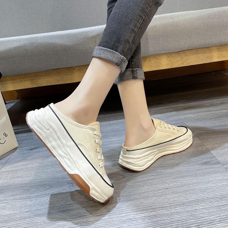 Pantofole casual in tela con lacci e stile Baotou, metà nuovo, primavera-autunno, moda donna 2023_voghion.com