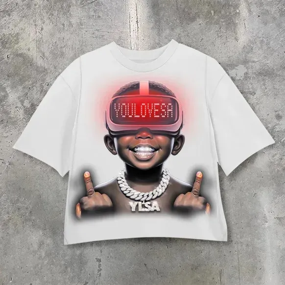 Herren T-Shirts Y2K Baumwollhemd Herren Damen Haruku Hip Hop Große Augen Mund Grafik Gedruckt Übergroß Retro Klassisch Kurz_voghion.com
