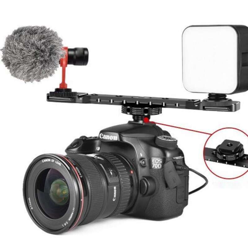 Supporto caldo a doppia estremità, fotocamera DSLR, doppia presa per slitta fredda, base di espansione singola micro, accessori, flash, microfono_voghion.com