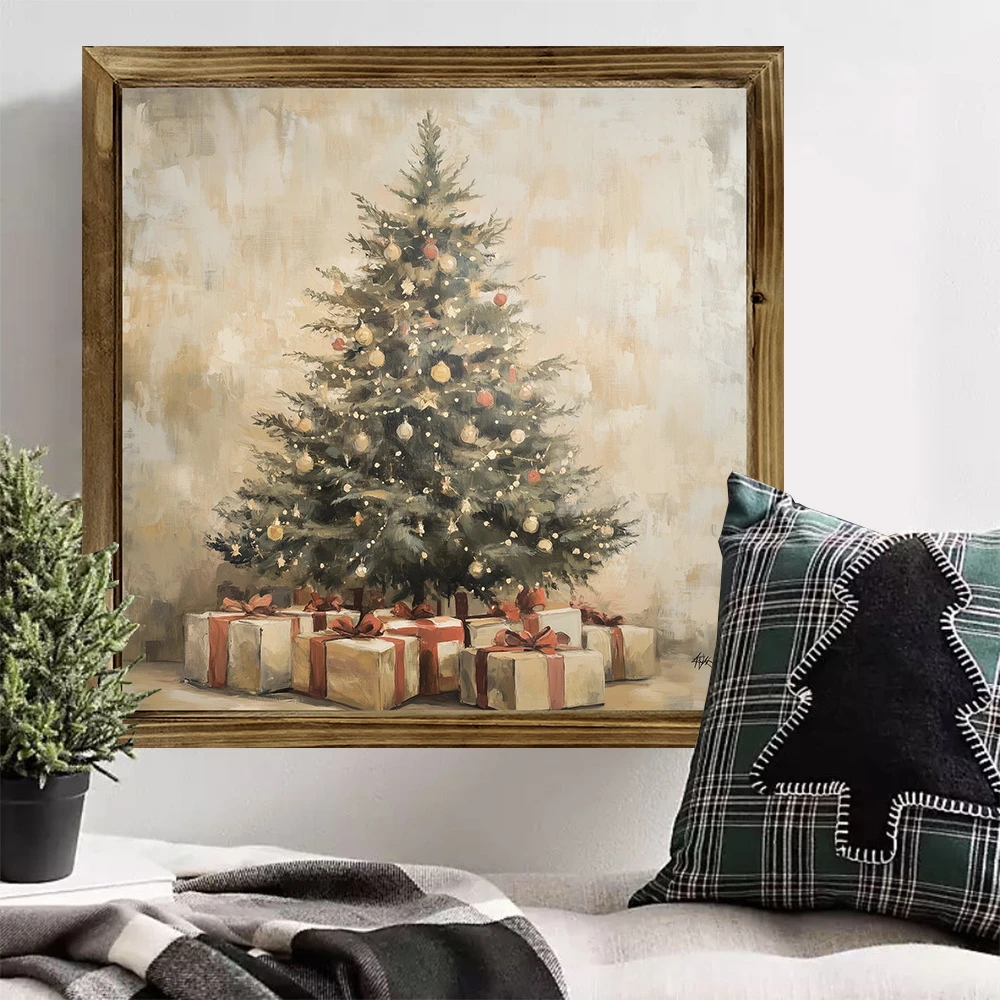 Vintage-Holzschild mit Weihnachtsbaum – 20,3 x 20,3 cm, rustikale Weihnachtsdekoration. Perfekt für Wohnzimmer, Küche oder als festliches Geschenk._voghion.com