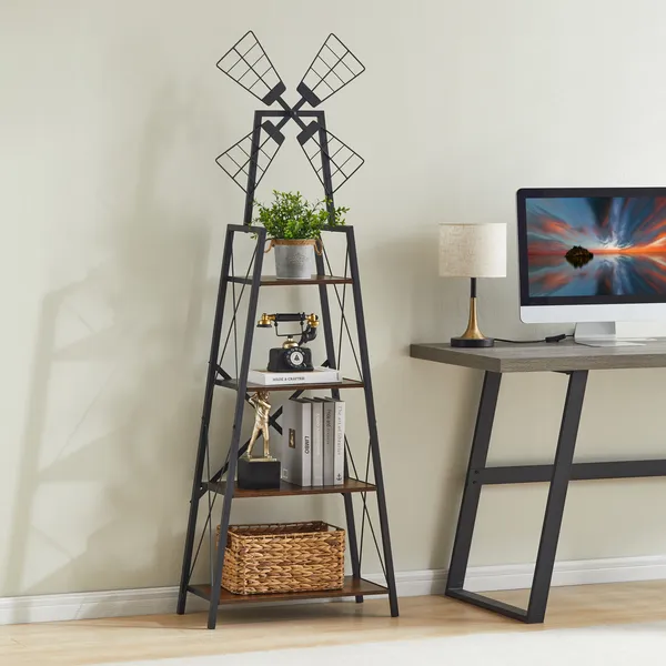 4-Tier Narrow Book Shelf, Bookcase For Home Office, Living Room, Bedroom, Kitchen, Rustic Brown And Black_voghion.com