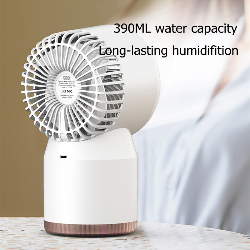 Mājas ūdens izsmidzināšanas miglas gaisa kondicionēšanas mitrinātāja ventilators 3600mAh akumulators uzlādējams biroja galda gaisa dzesēšanas ventilators ar naktsgaismu_voghion.com