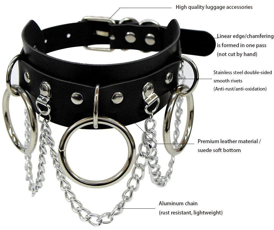 Gothic Punk Choker Necklace, Pu Leather Collar With Rivets & O-ring_voghion.com
