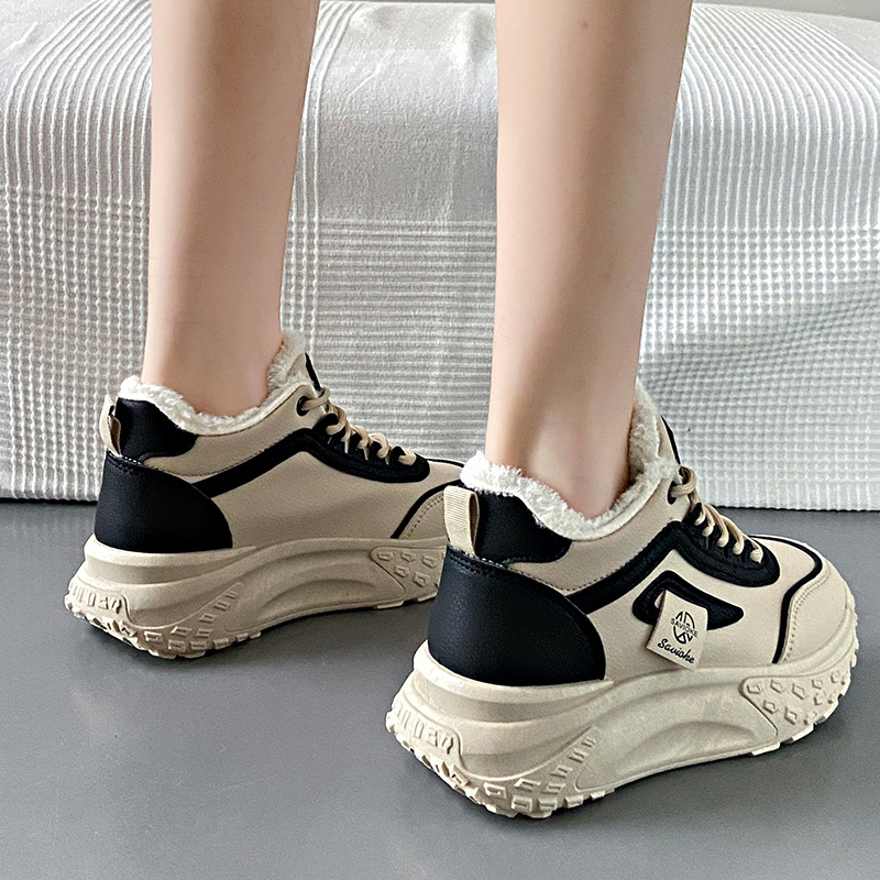 Scarpe alte da donna in velluto caldo, versatili, in cotone, con plateau, casual, da papà._voghion.com