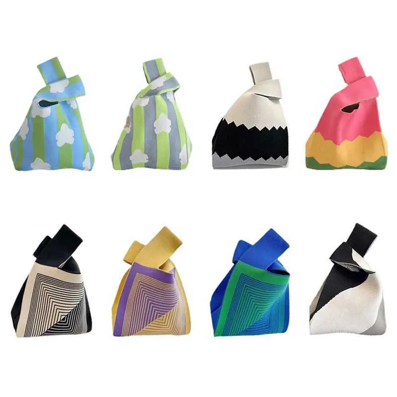 Fi håndstrikket Wen Mini Knot håndleds koreansk casual håndtaske genanvendelig indkøbstaske Y241026_voghion.com