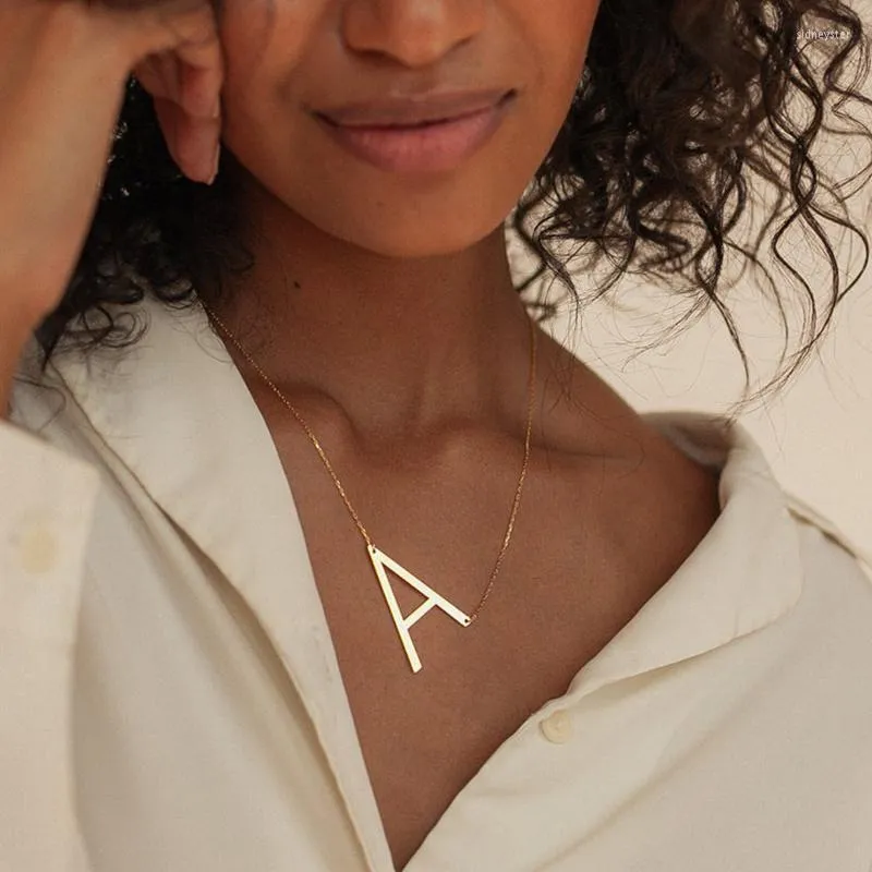 Colliers pendentifs mode collier lettre initiale grand latéral femmes chaîne à maillons pour bijoux cadeau pendentif Sidn22_voghion.com