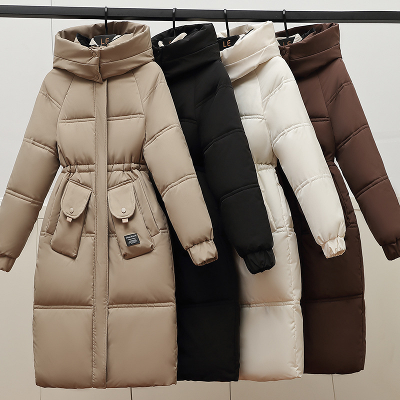 Vêtements pour femmes manteaux d'hiver veste en coton hiver nouvelle mode féminine longue au-dessus du genou cordon de serrage à la taille manteau russe