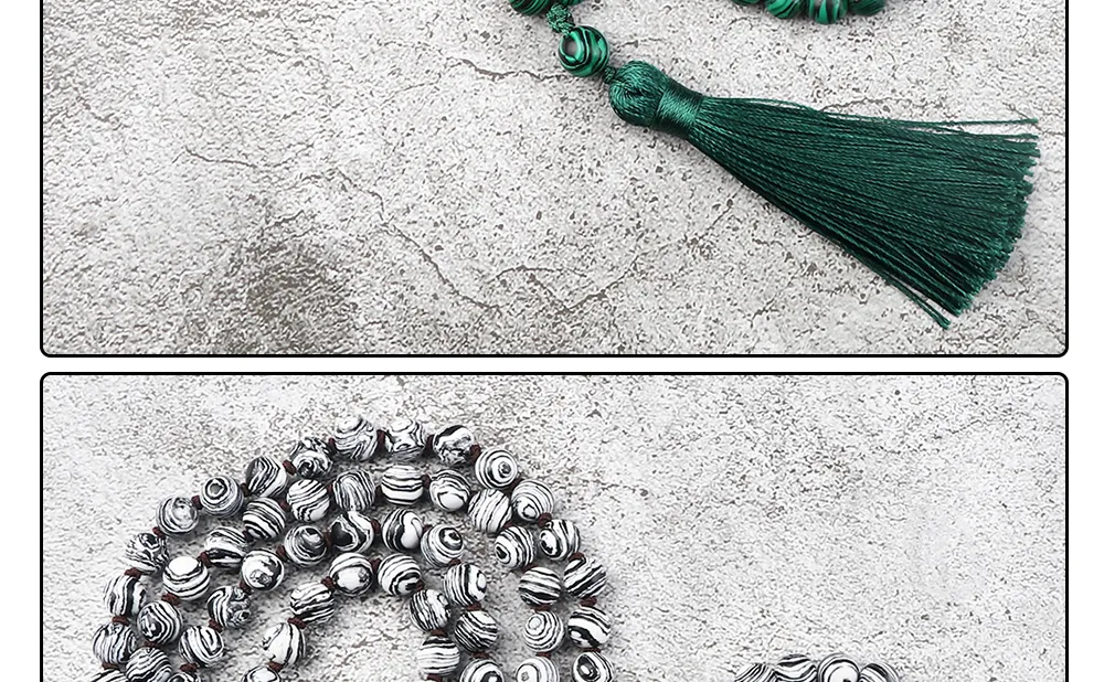 Anhänger Halsketten Mode Malachit Perlen Halskette 8mm Stein Handgefertigte geknotete Quaste Schmuckset Charm Männer Armband_voghion.com