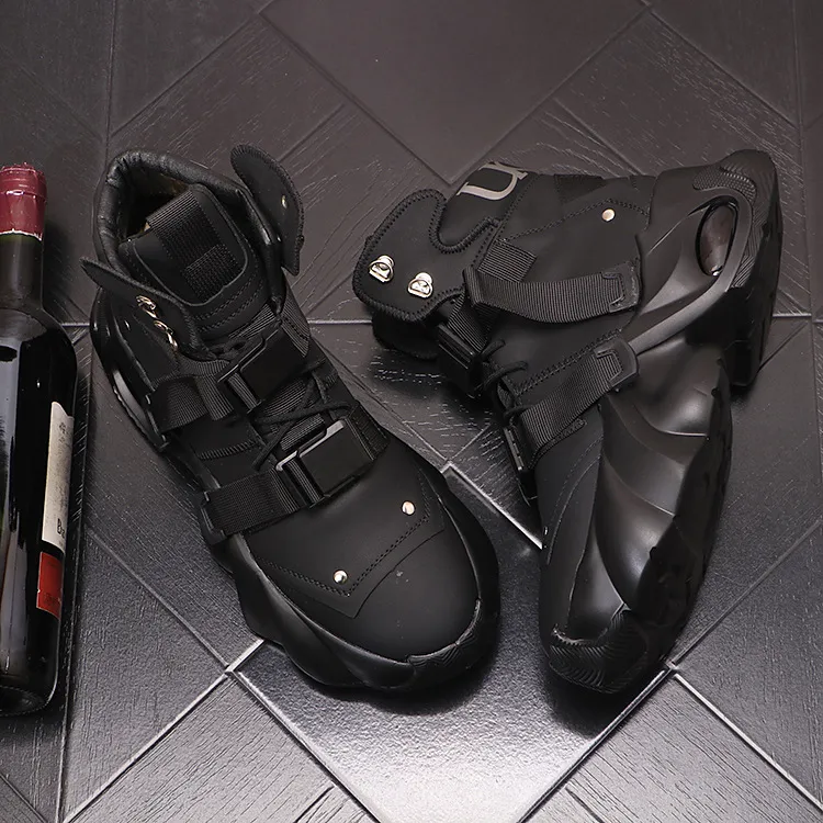High Top Chunky Sneaker Men Air Cushion Fashion Casual Genuine Leather Cowhide Height Increased Platform Shoes_voghion.com