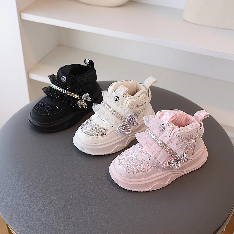 Adidași pentru fete 2025, la modă, cu platformă și fluturi strălucitori, confortabili, Happysteps Kids Sport_voghion.com