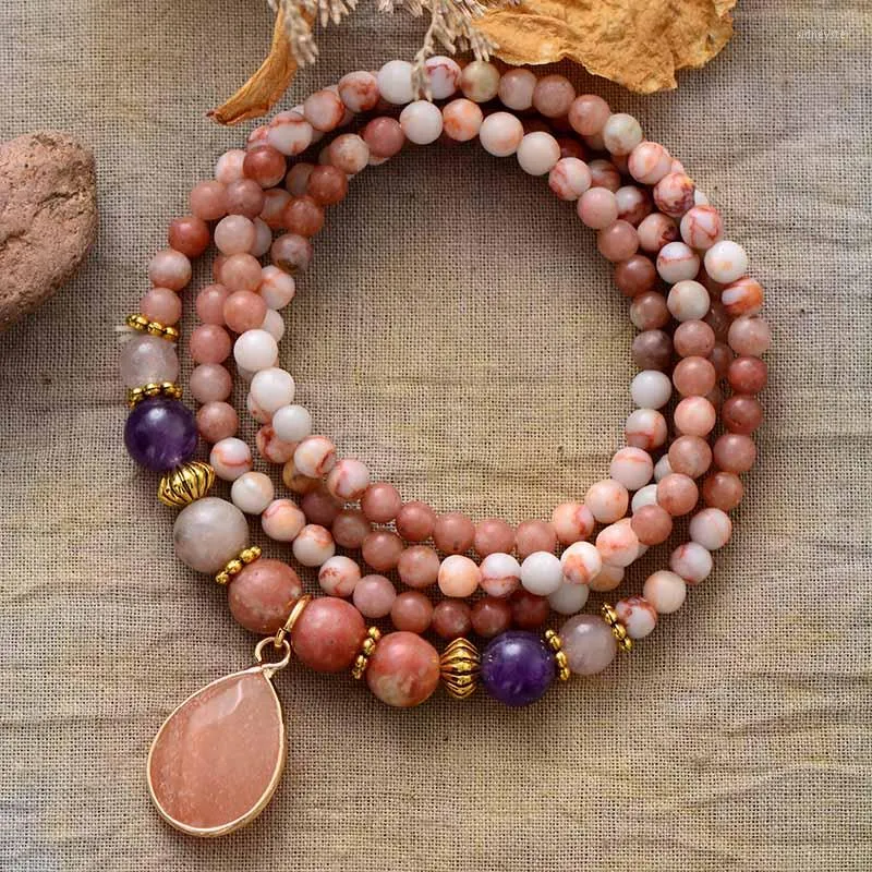 Collares colgantes con piedra de lava, equilibrio energético, chakras, corazón, dije, collar de cuentas para mujer, pulseras elásticas de yoga._voghion.com