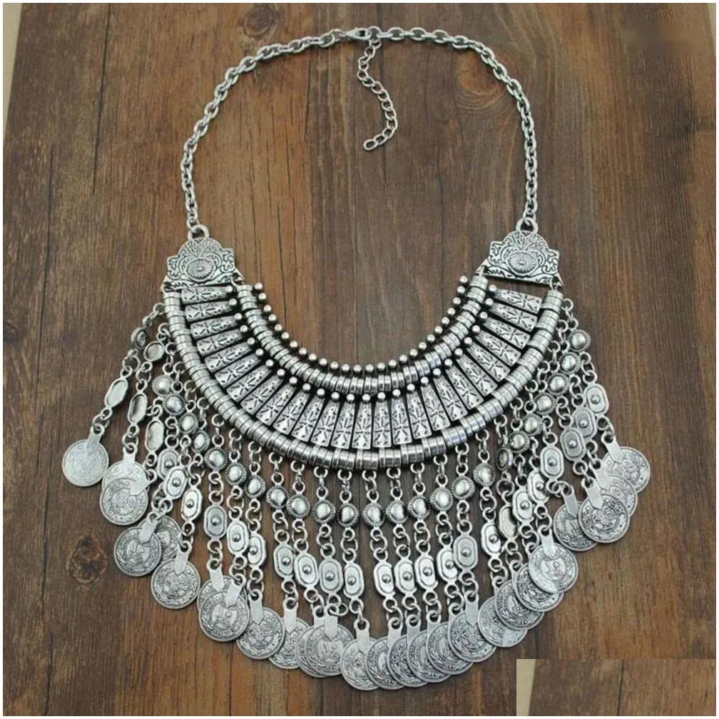Collana a più strati vintage con monete per donna stile boho_voghion.com