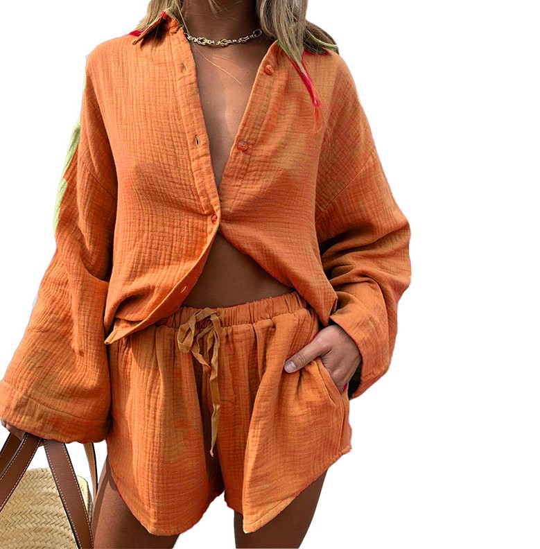 Chemises et shorts décontractés en coton et lin pour femmes