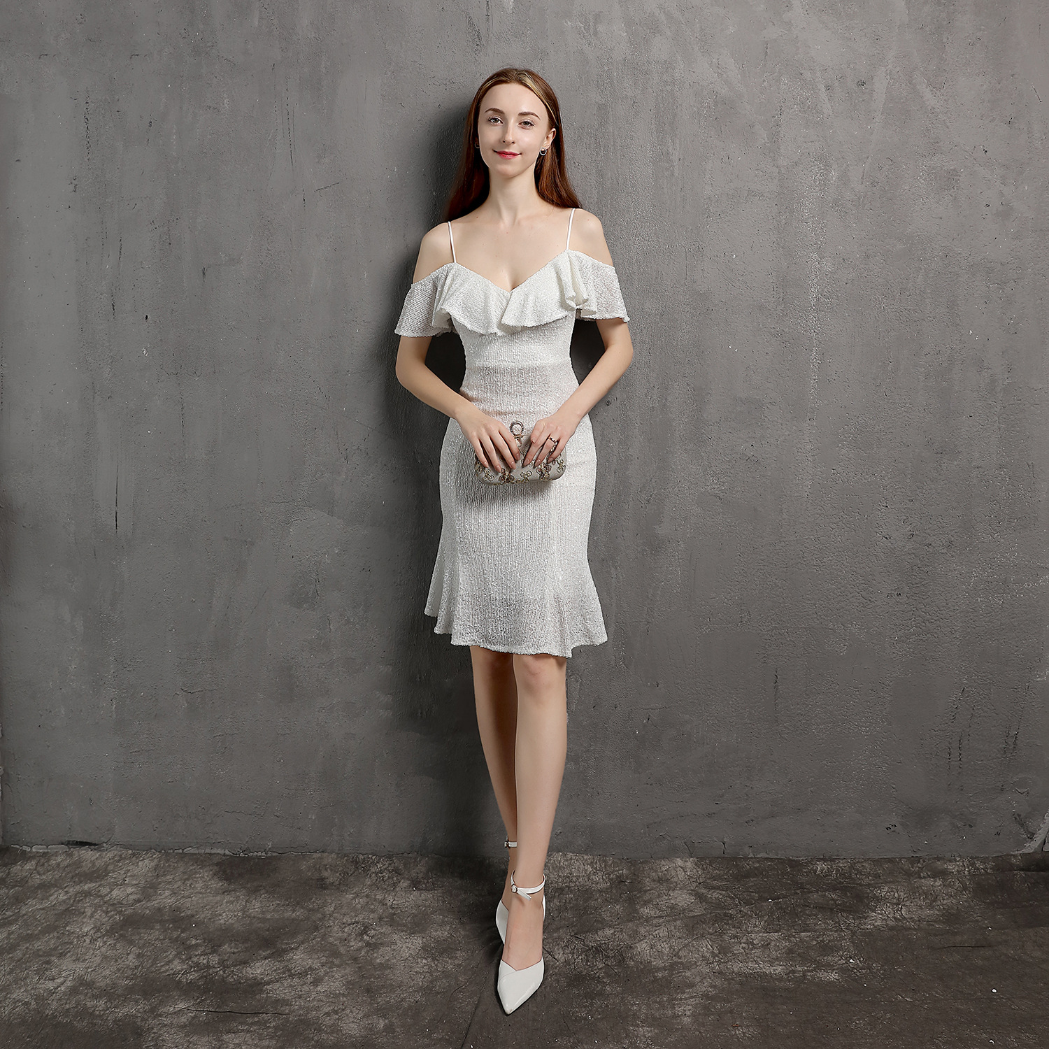 Women's Clothing Neck Small Evening Dress Dinner Banquet Sexy Nightclub Feminine Elegant Lady Short Style