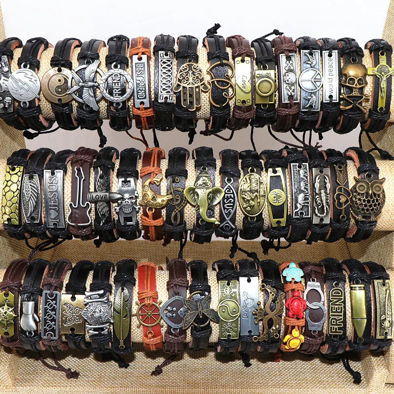 Vintage Leather Charm Bracelets For Men And Women Adjustable Set_voghion.com