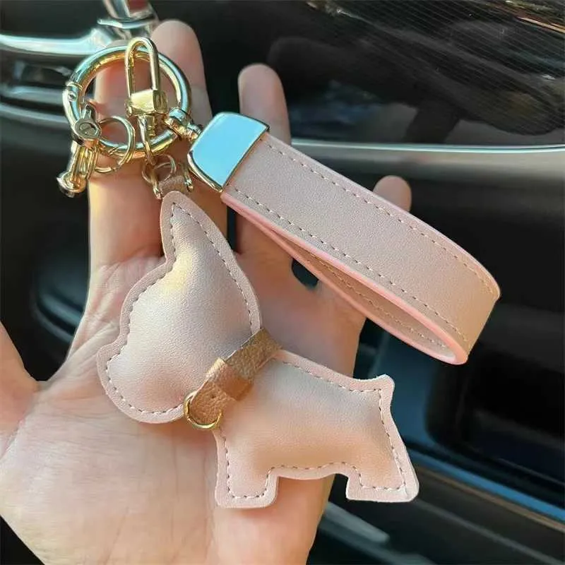 Porte-clés de voiture en cuir avec chiot bouledogue français, cadeau créatif, pendentif pour sac, décoration mignonne Y241121_voghion.com