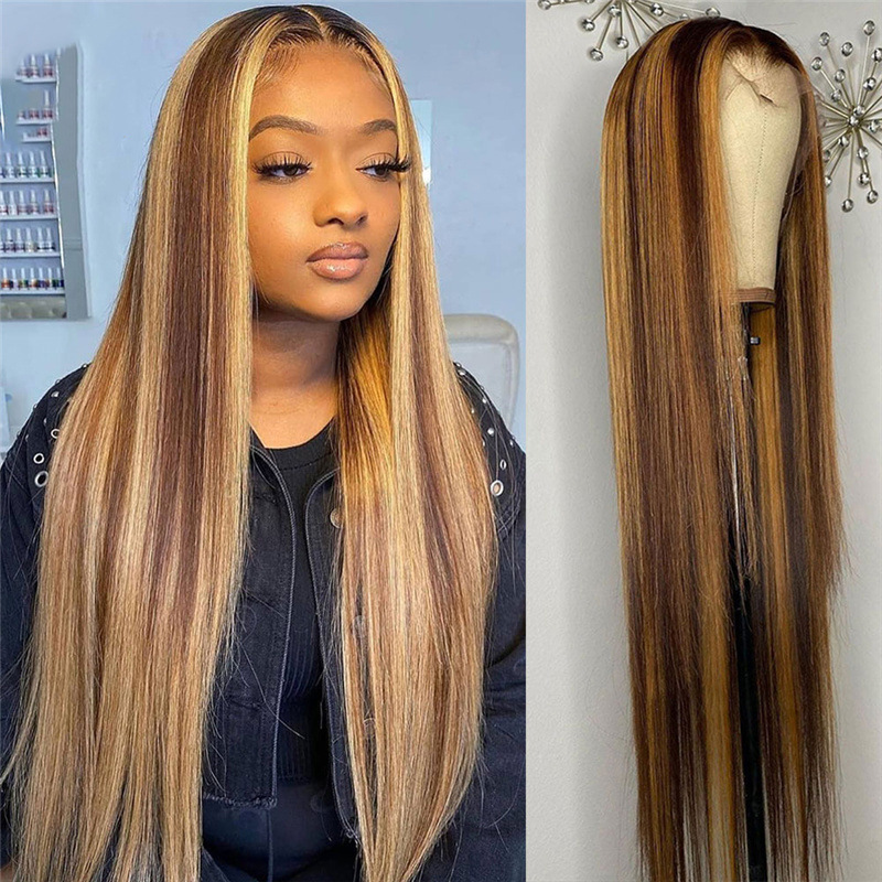 Synthetic wig New Brown Gradient Long Straight Hair Chemical Fiber Headpiece Cover Women's Wig