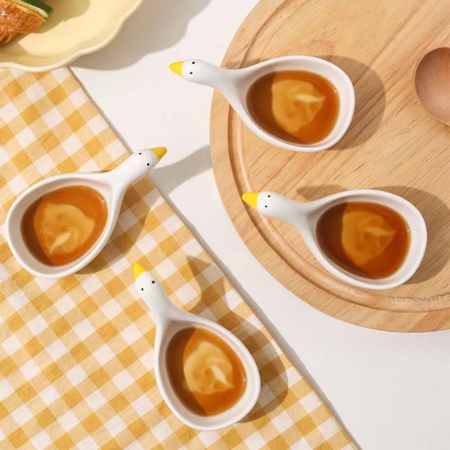 Keramisk sausfat, svaneformet krydderfat, smakstallerken, eddiksaus, chilisaus, sennepssalatsausfat, krydderdippfat til hot pot_voghion.com