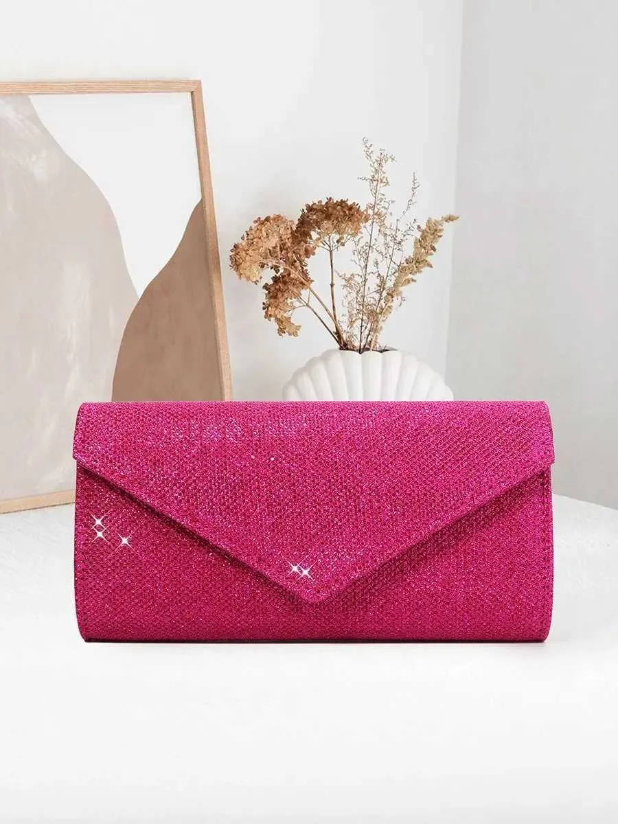 Womens envelope evening chain shoulder bag shiny sier long wallet womens wedding party clutch mini handbag Y241019_voghion.com