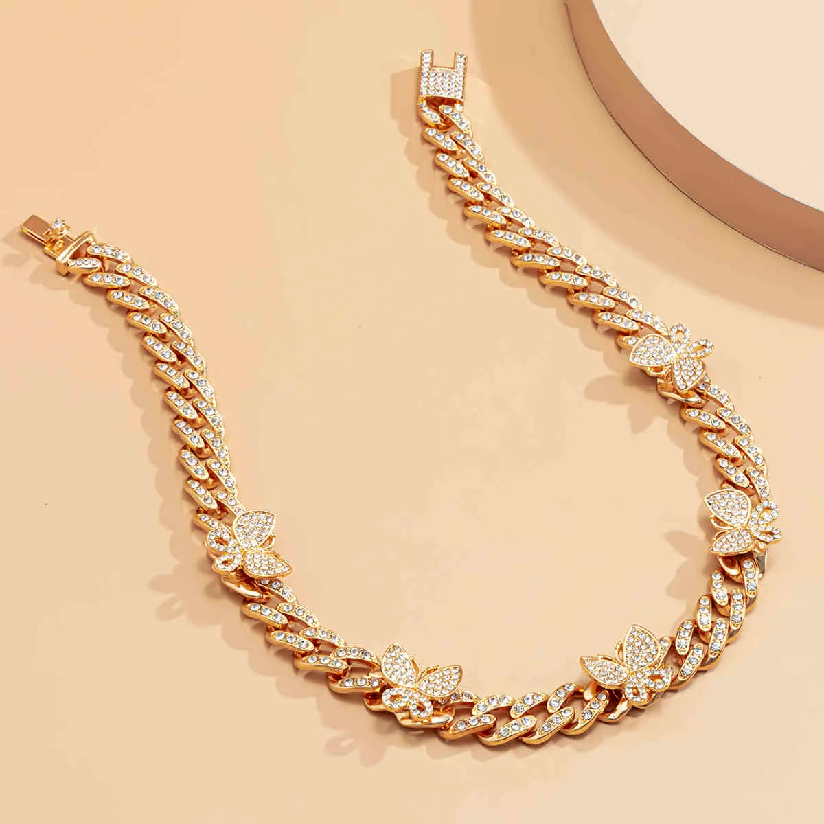 Collana a farfalla punk ghiacciata, 1 pezzo, catena cubana a forma di farfalla, con ciondolo a forma di cuore, stile rapper, bracciale e collane._voghion.com