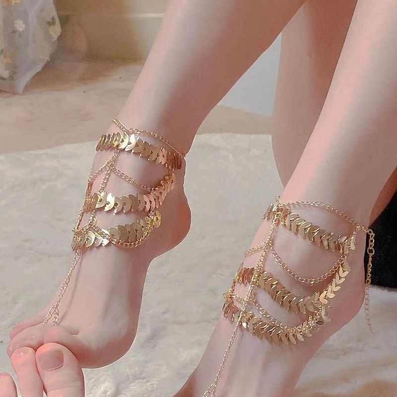 Bracelet de cheville de danse, photographie exotique, chaînes à pampilles, style ancien, pièces de monnaie en métal, accessoires pour pieds, style ethnique_voghion.com