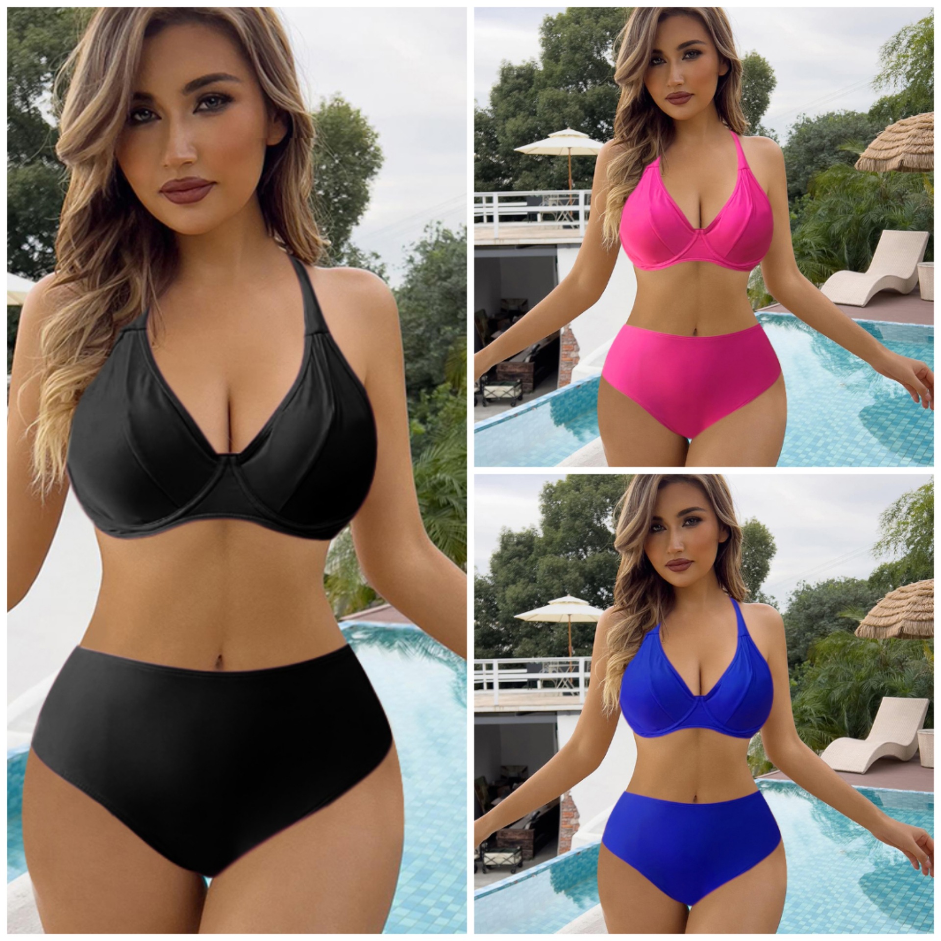 Damen Bikini Set Mit Hohem Bund Und Schlitz Sexy Badeanzug_voghion.com