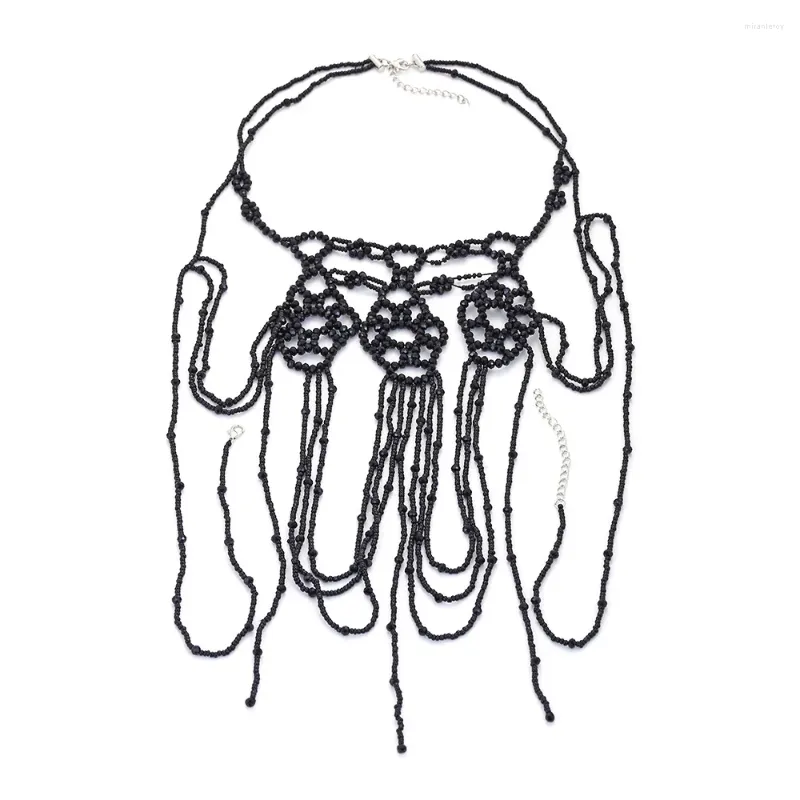 Chains Temperament Hand Woven Multi-layer Beaded Tassel Necklace_voghion.com