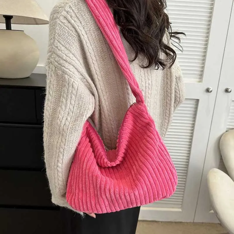 Borsa da designer Design semplice Borsa a tracolla in velluto a coste tinta unita Portafoglio e borsa a mano casual da donna_voghion.com
