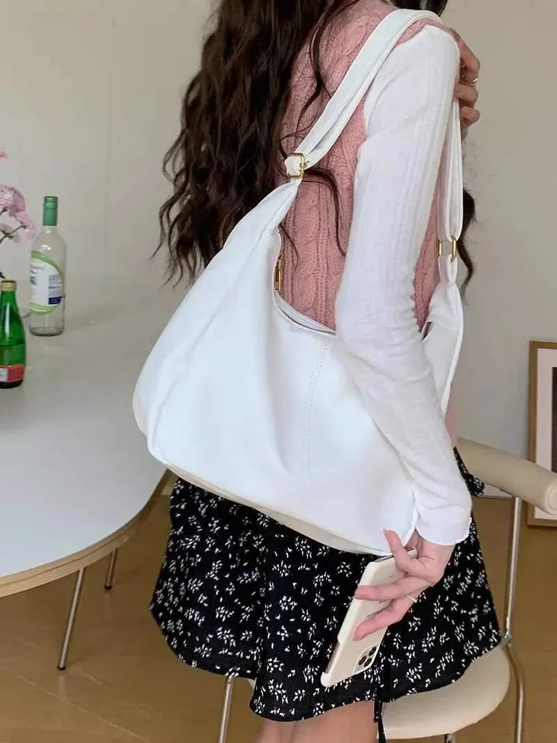 Dolce borsa a tracolla coreana alla moda per studentesse, semplice, di colore bianco, carina, ad alta capacità, libro C241210_voghion.com