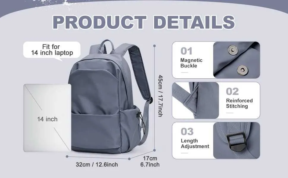 Girls Waterproof Nylon Women Men Laptop Bag Casual College School Backpack For Teens Travel BackpackC241107_voghion.com