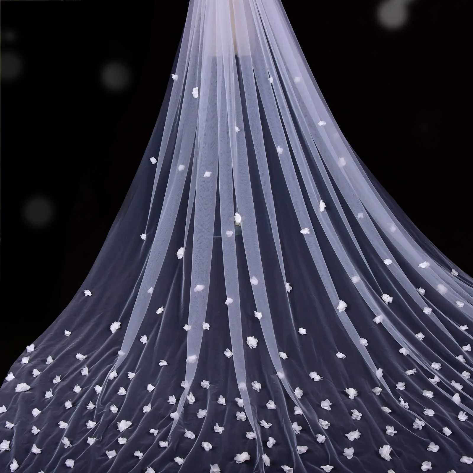 Hair Jewelry Long Cathedral Bridal 3D Flowers 1 Layer Soft Veil With Comb Wedding Accessories For Bride V20_voghion.com