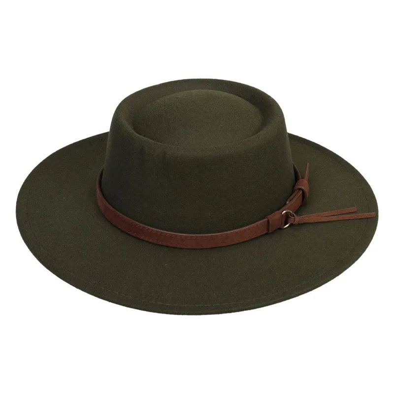 Wide Brim Hats Autumn And Winter Chain Flat Fedora Hat Women Monochromatic Jazz Top British Retro Panama Wholesale_voghion.com