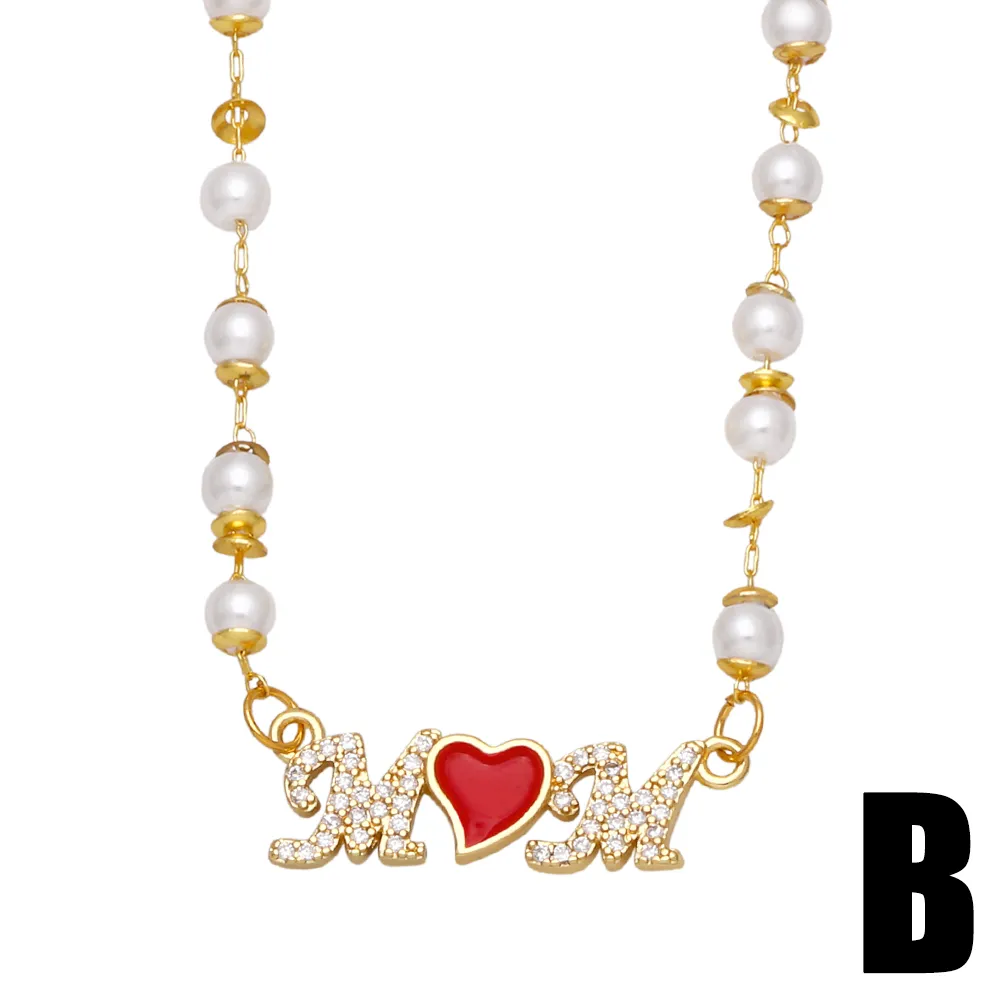 Collares colgantes FLOLA, collar de corazón rojo para mamá, para mujer, con cuentas de cobre y circonita blanca, joyería romántica para madres._voghion.com