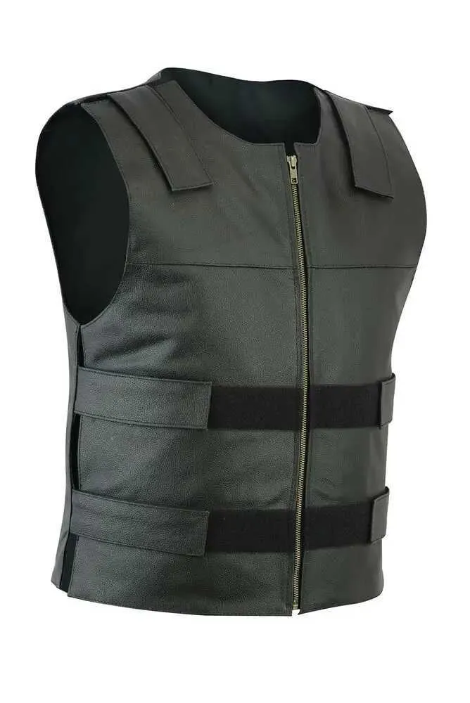 Men's Vests Men Bullet Proof Style Leather Motorcycle Vest for Bikers Tactical WaistcoatL231014_voghion.com