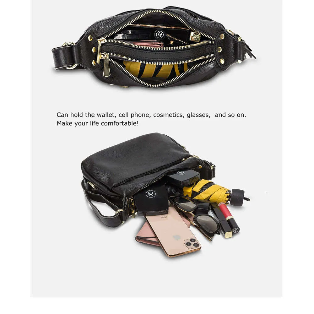 Zency 100% ægte læder moderigtig dameskuldertaske med kvast høj kvalitet hobos elegante dame crossbody-tasker sort_voghion.com