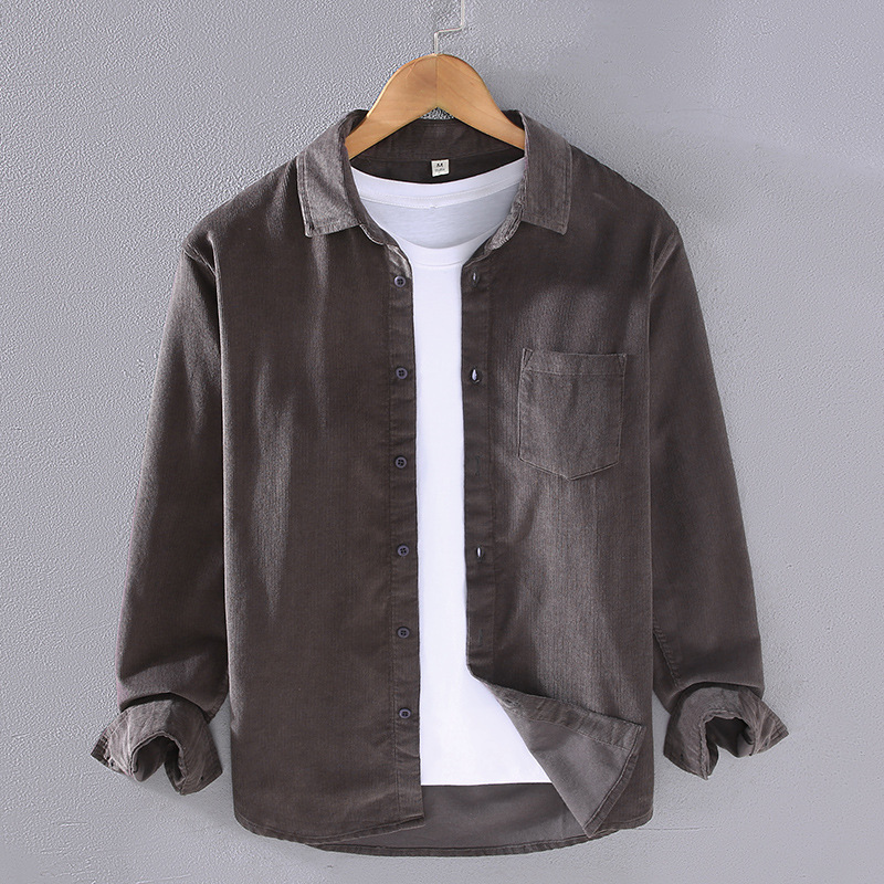 Frühling und Herbst Reine Baumwolle Cord Langarm Hemd Männer Gestreiften Samt Hemd Jugend Freizeit Lose Herren Mantel Langarm Top_voghion.com