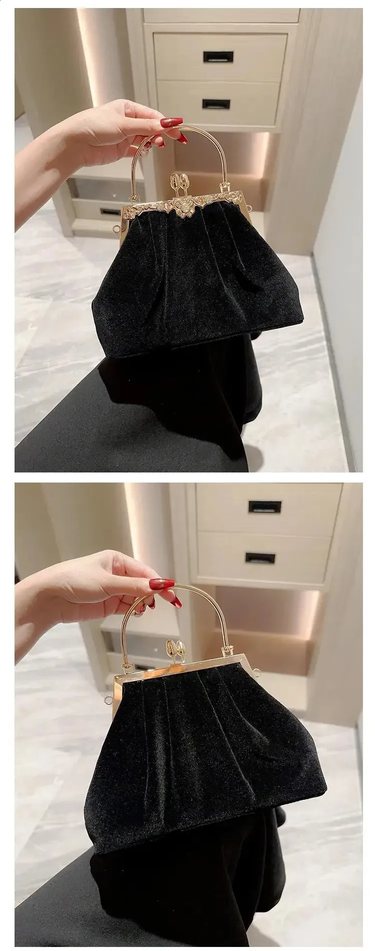 Mystisk sort Veet kvinder aftenhåndtasker fest bankettaske til damer bryllup kvindelige pungtasker pose clutches_voghion.com