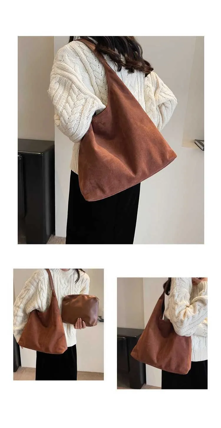 Ladies Shoulder Bags Suede handle Bag High-end Feel Niche Design Casual s Large Capacity Vintage Commute_voghion.com