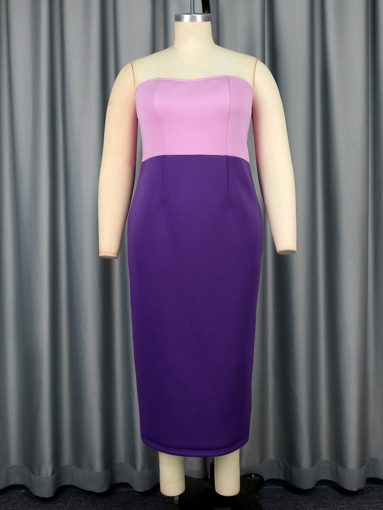 Women's large size color matching dress personality bow high waist slimming chest one-step skirt_voghion.com