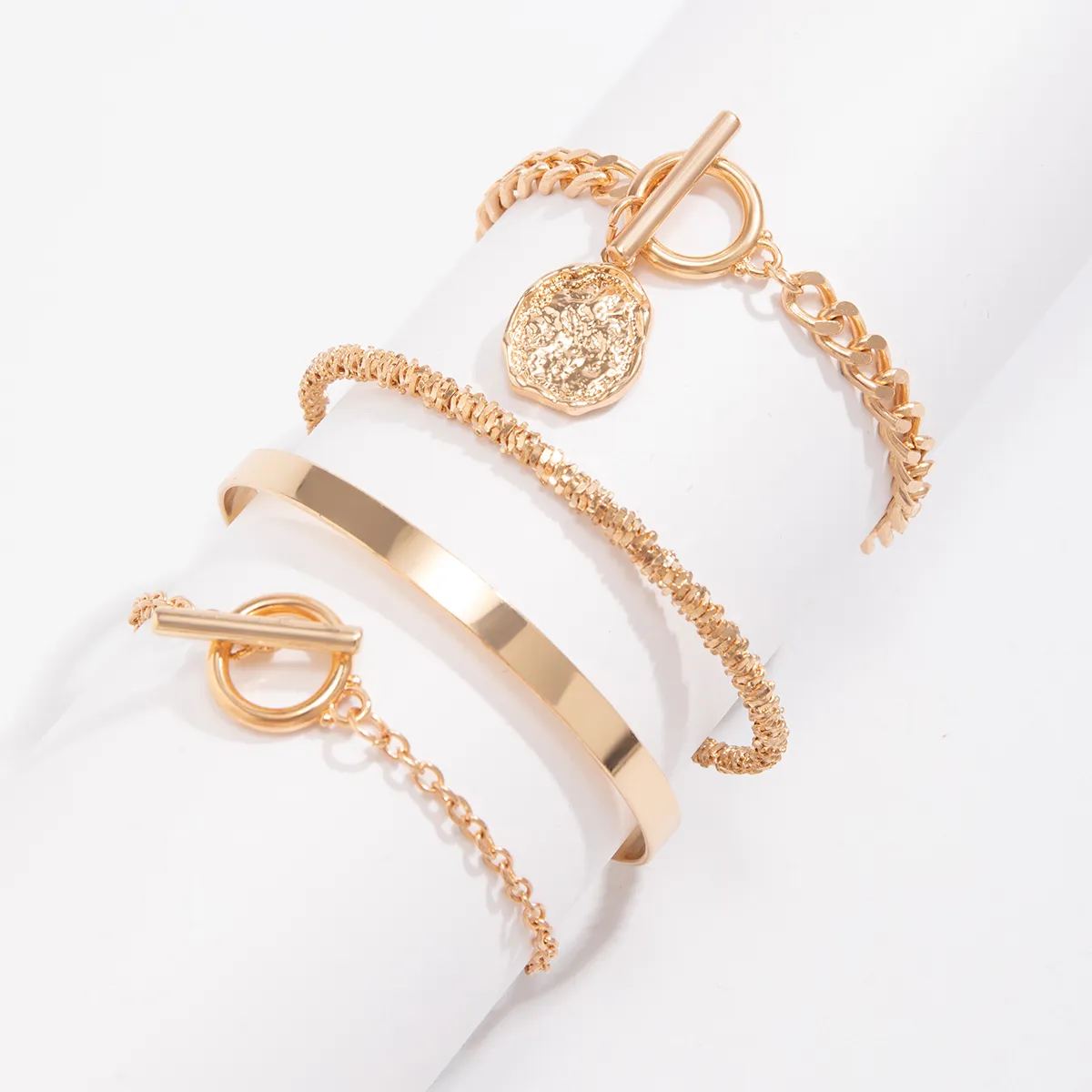 Charm Bracelet Set Bohemian Gold Tone Open Cuff Bangle Jewellery_voghion.com