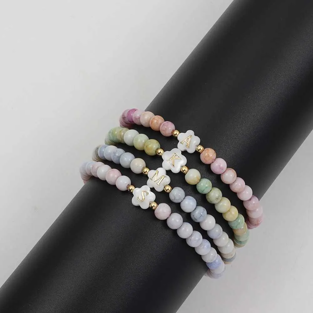Chaîne 2023 Nouvelle Fleur Et Lettre Hexagonale Initiale Bracelet À Breloques En Perles Colorées Pour Femmes Bijoux CadeauL24_voghion.com