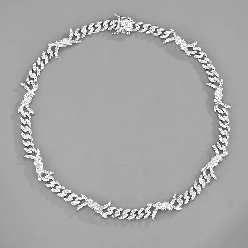 Thorns flames diamonds chains cross-border hip-hop trendy mens Cuban Chain_voghion.com