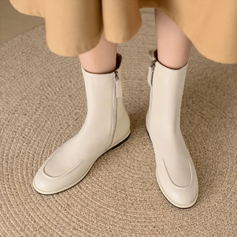 Damen Stiefeletten Aus Echtleder Flache Winter Knight Boots_voghion.com