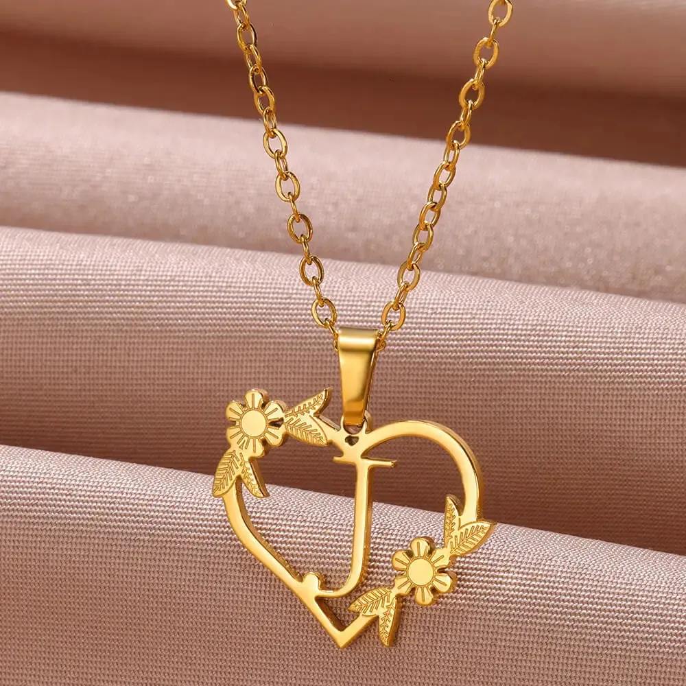 Anhänger Halsketten AZ Edelstahl Schmuck Initiale Herzanhänger geeignet für Frauen Liebeskette Anfangsbuchstabe_voghion.com
