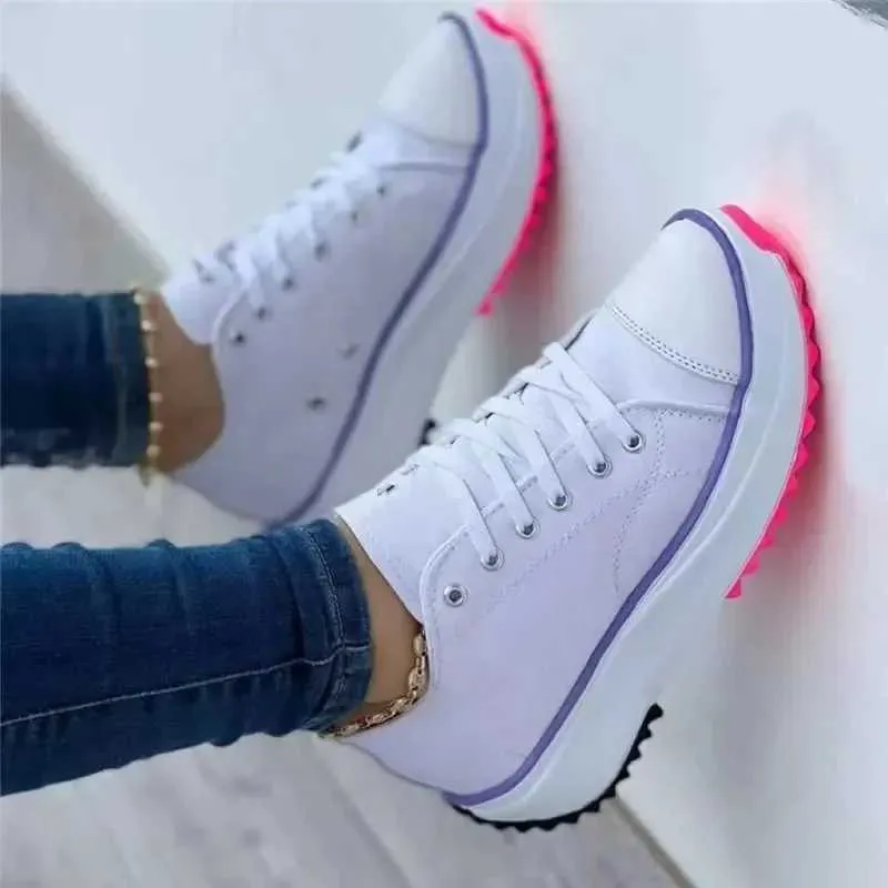 Speedy 2023Klassische weiße Canvas-Sneaker für Damen, solide Schnürschuhe, lässige Plateauschuhe für Damen, L464_voghion.com