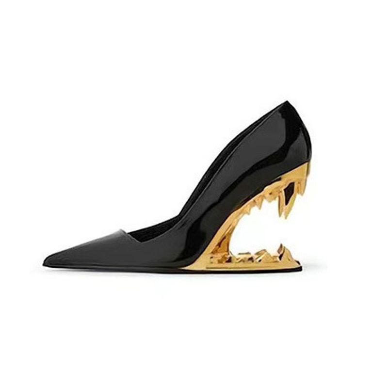 2023 New Sharp Metal Teeth, Irregular High Heels, One Step Fashion Show, Single Shoe Girl
