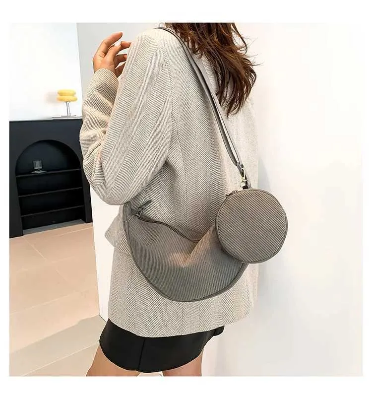Borsa a tracolla casual in velluto a coste da donna Hobos, semplice, tinta unita, borsa a tracolla da donna, versatile, da pendolare_voghion.com